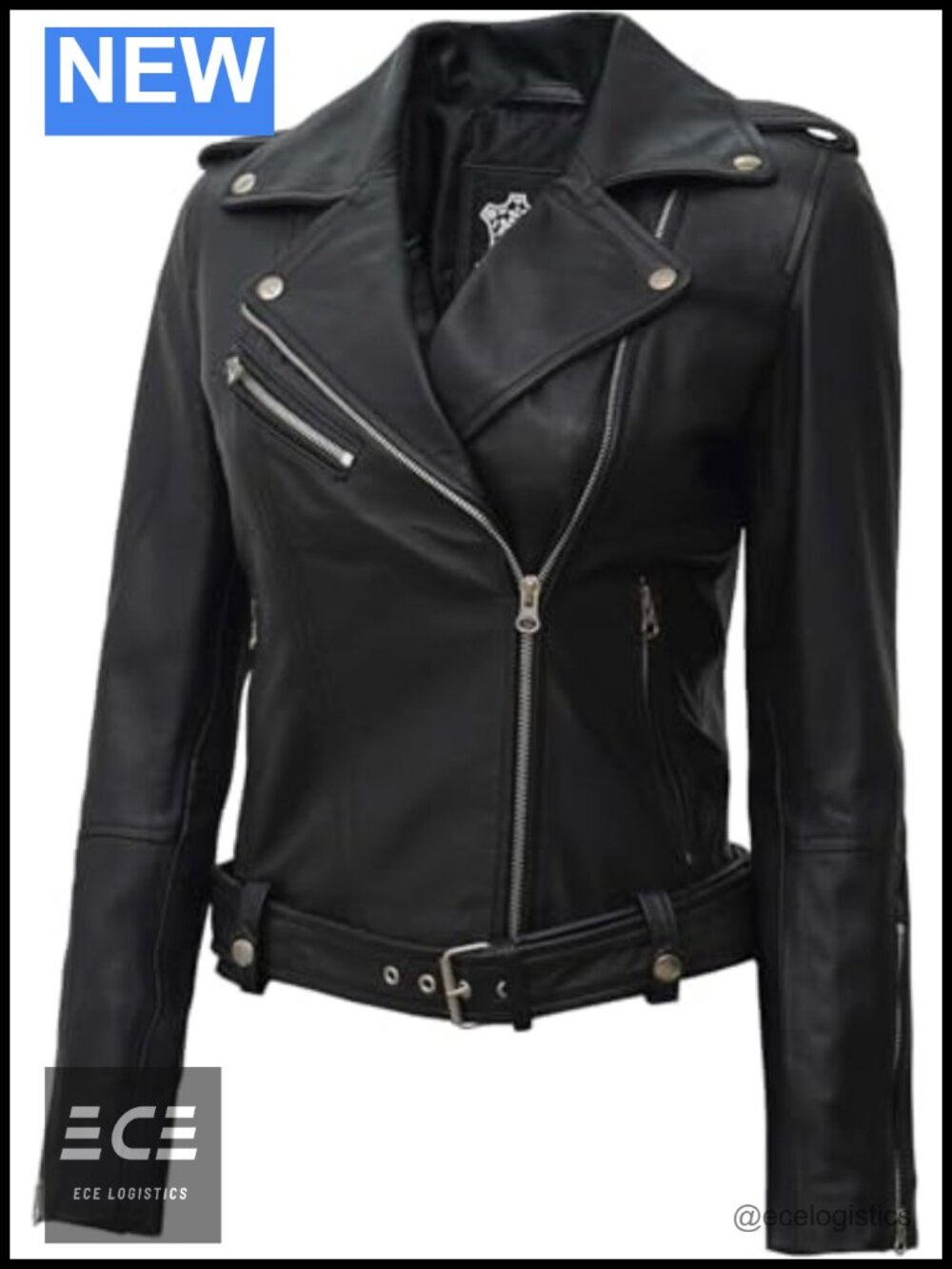 Real Lambskin Leather Biker Jacket Asymmetrical Moto Women's